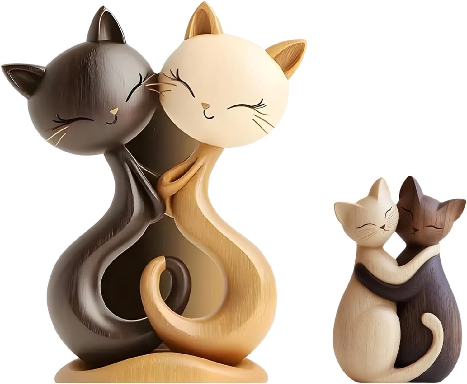 Kattendecoratie set van 2 - 2D-houten figuren - schattige omhelzingspositie - perfect voor kattenliefhebbers - m-winkel