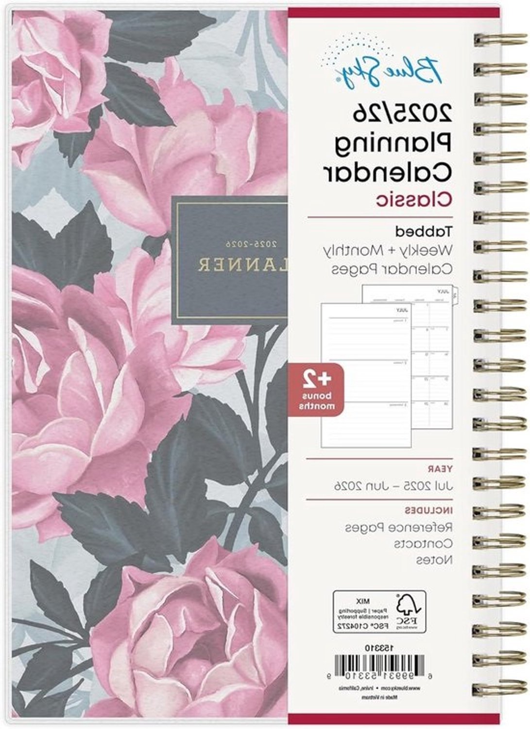 Academische planner - Agenda en kalender - Jaar plannen - Tabs met datums - 5 x 8 inch - Roosevelt roze
