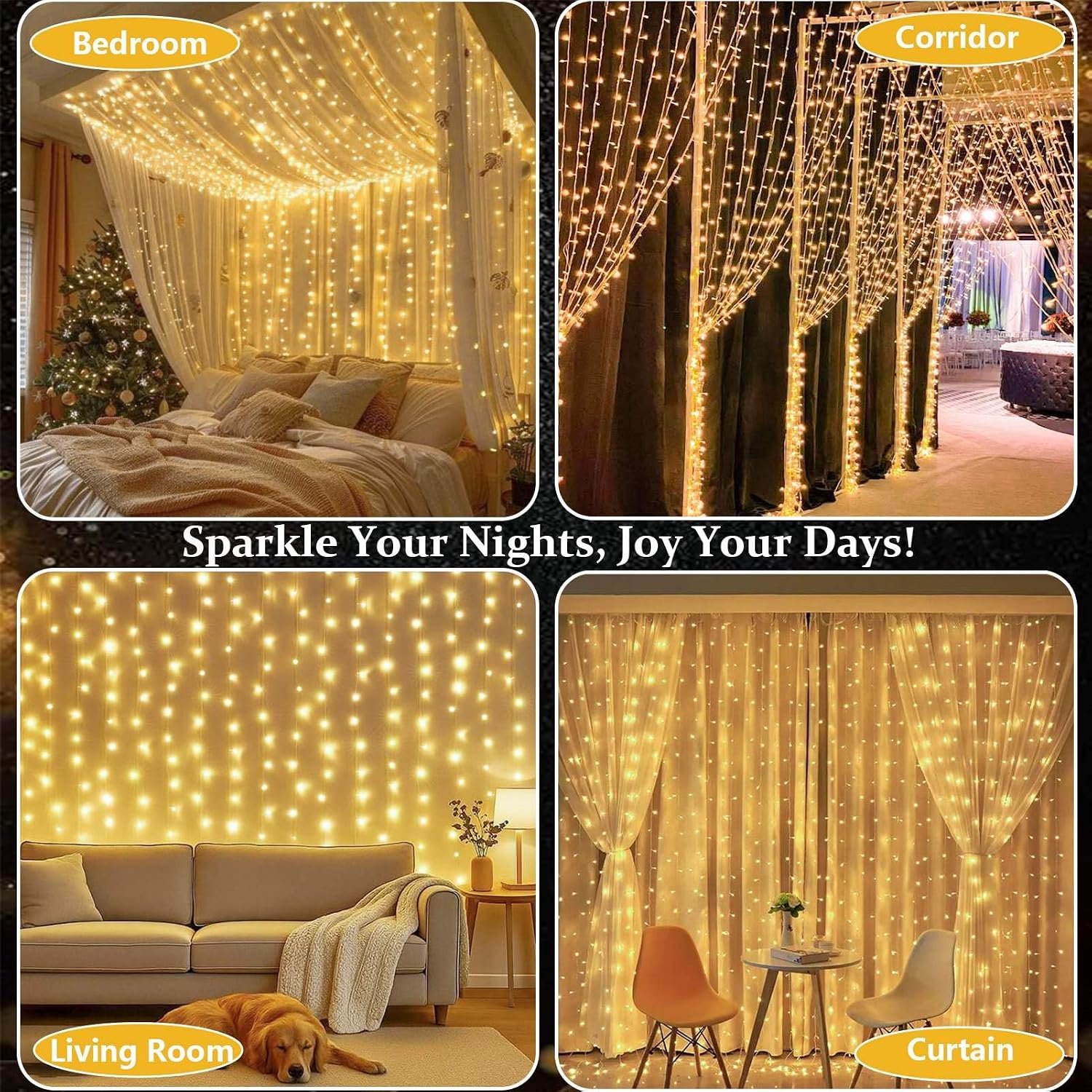 1 stuk-lamp gordijn-6m x 3m 600LED lamp string gordijn-8 patronen kerst verlichting voeding-waterdicht-raam lamp string-geschikt voor de muur kamer balkon buiten interieur-kerst decoratie (warm wit) – foto 4