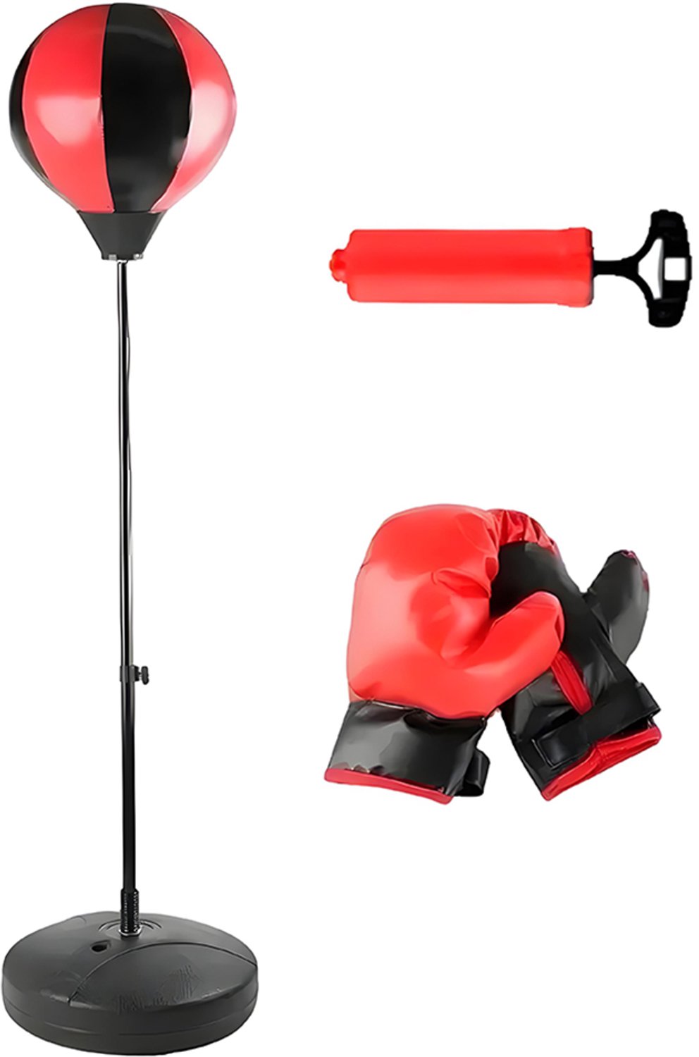 Bokszak voor kinderen - Staande bokszak - Bokstrainer - Boksset - Met standaard - In hoogte verstelbaar - Inclusief bokshandschoenen - Turnbal - Fitnessapparatuur - Thuistraining - Geschikt voor kinderen en volwassenen - Rood en zwart