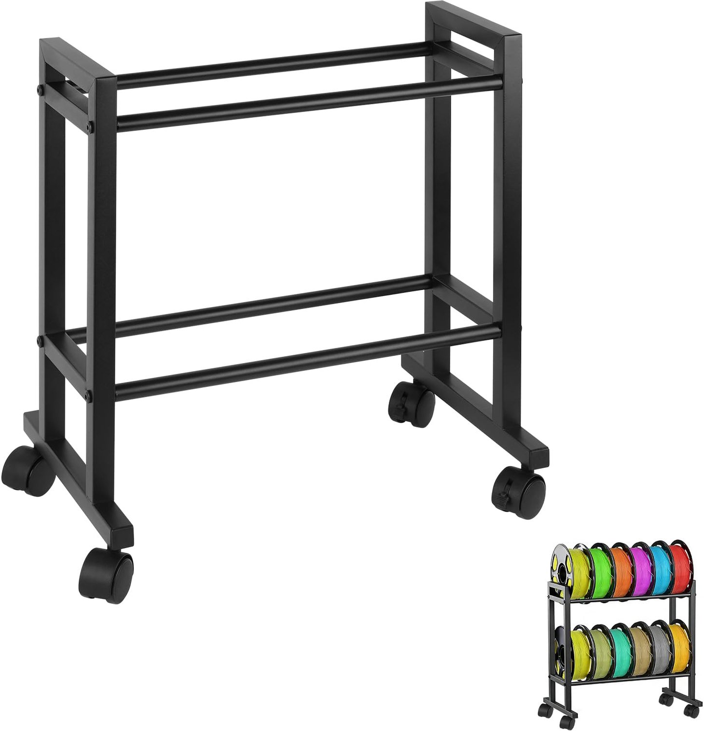 3D Printer Filament Rek - Dubbel Laags Opbergrek met Wielen en Rem - Zwaar Metalen Filamentrek voor PLA, ABS en TPU - Draagbaar - Draagvermogen 50-70 kg