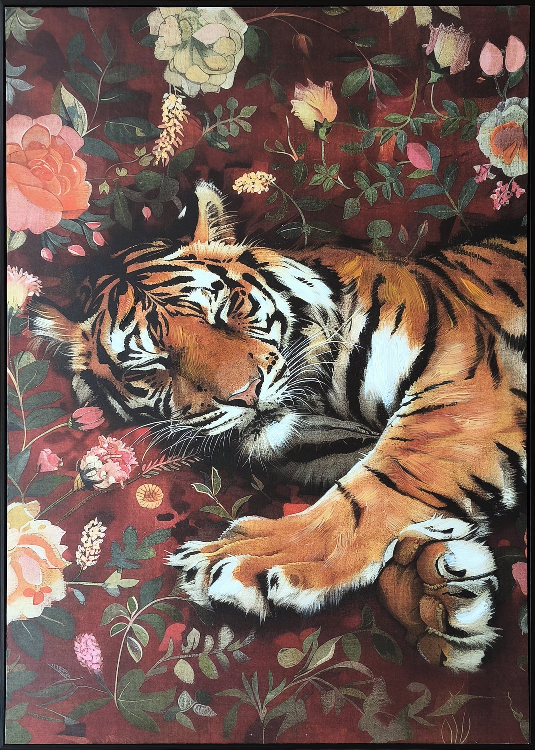 Schilderij tijger bloemen 60x80cm
