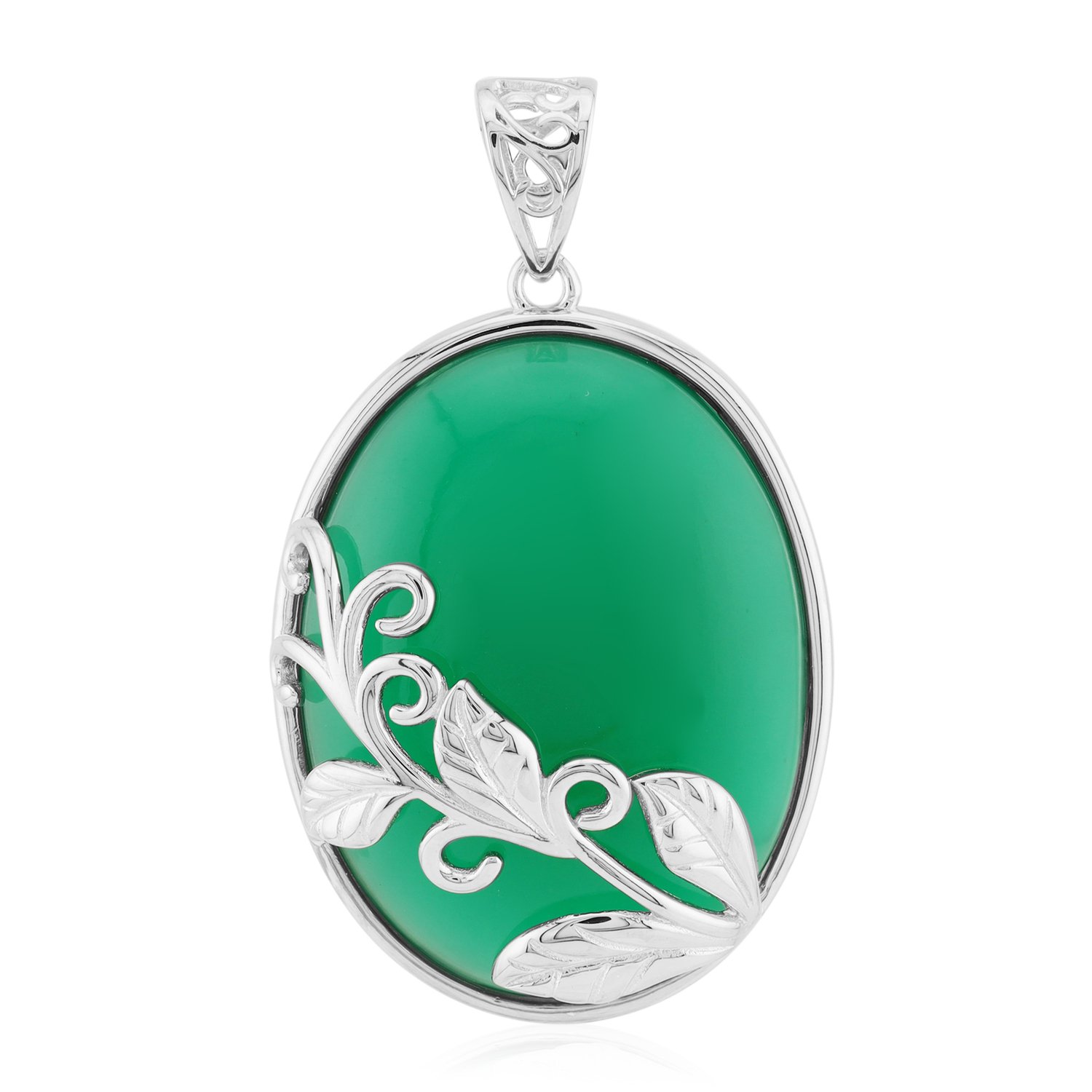 Hanger van groen agaat en platina-zilver
