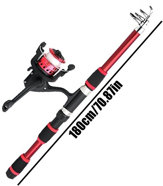 Kinder Vishengel - Hengelset - 1.8m Telescopisch - Met Opbergrol en Accessoires - Draagbare Telescopische Hengel - Vishengel Set voor Kinder - Veilig Speelgoed - Voor Jongens en Meisjes - Rood - Zumolir® — afbeelding 5