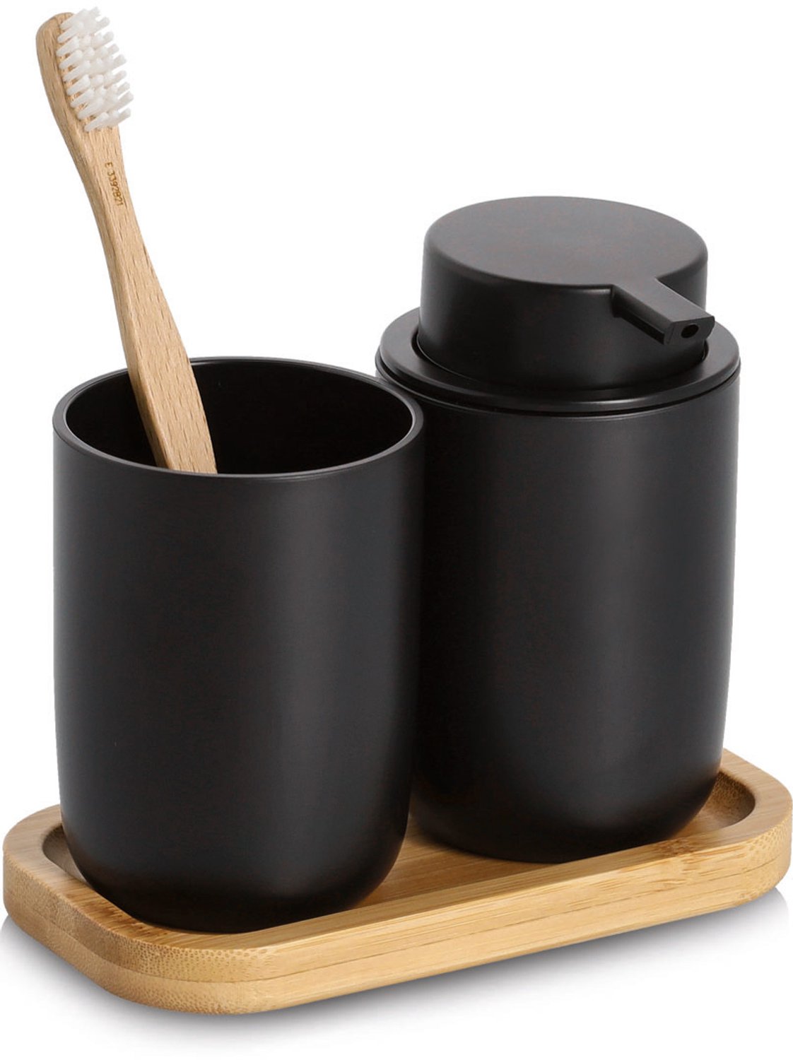 Set badkameraccessoires, tandenborstelhouder en zeepdispenser ZELLER - zwart