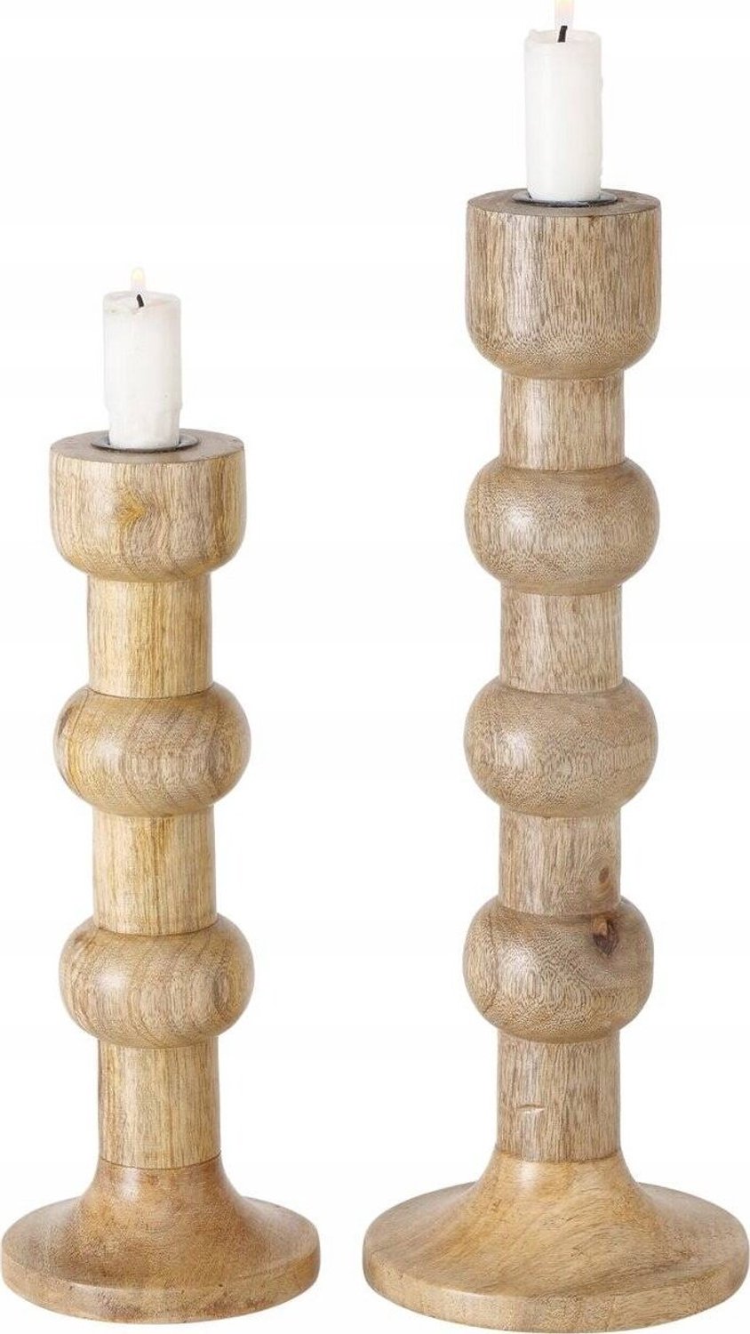 Boltze houten kandelaars Bubbles - set van 2, mangohout, hoogte 26 en 34 cm Lichtbruin