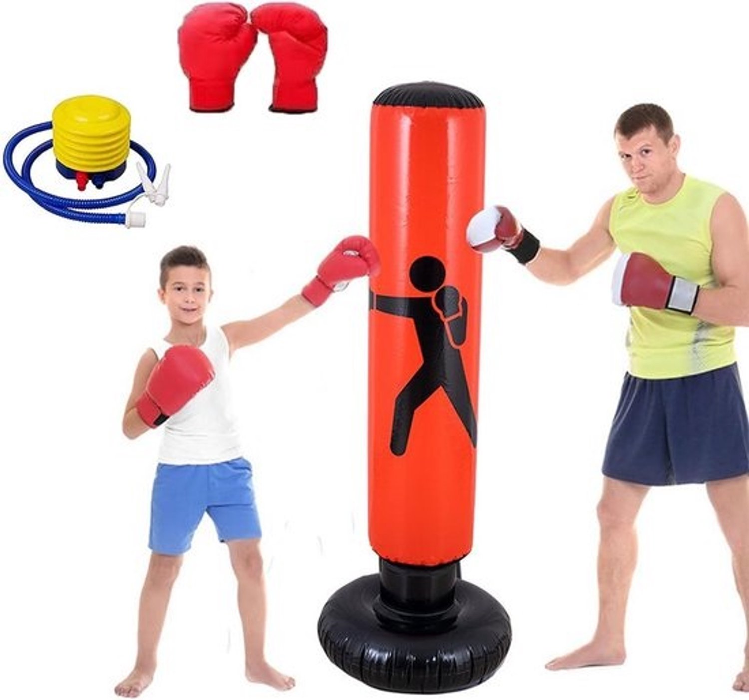 Quintrost bokszak voor kinderen - Staand en opblaasbaar - 160 cm, met luchtpomp en bokshandschoenen voor karate en kickboksen, jongens en meisjes van 3-12 jaar