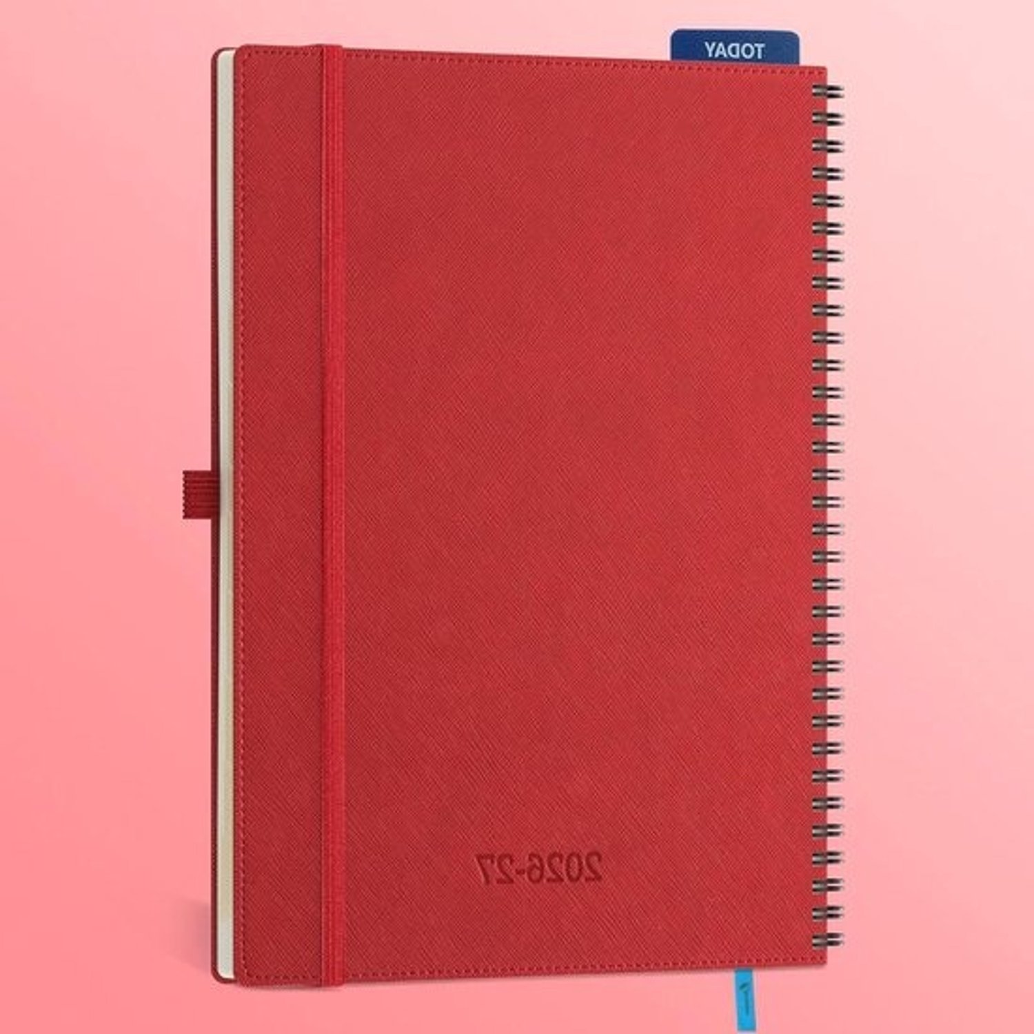Agenda 2026 2027 - Weekplanner Notitieboek - Dagelijks Organiseren - Zachte PU-Leren Spiraal - A4 Formaat - Rood