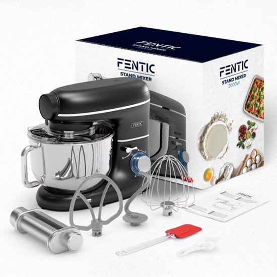 Keukenmachine Met Pastamachine - 2000 W Vermogen - 6,2 Liter Mengkom - Roestvrij Staal - Zwart - Keukenrobot — afbeelding 4