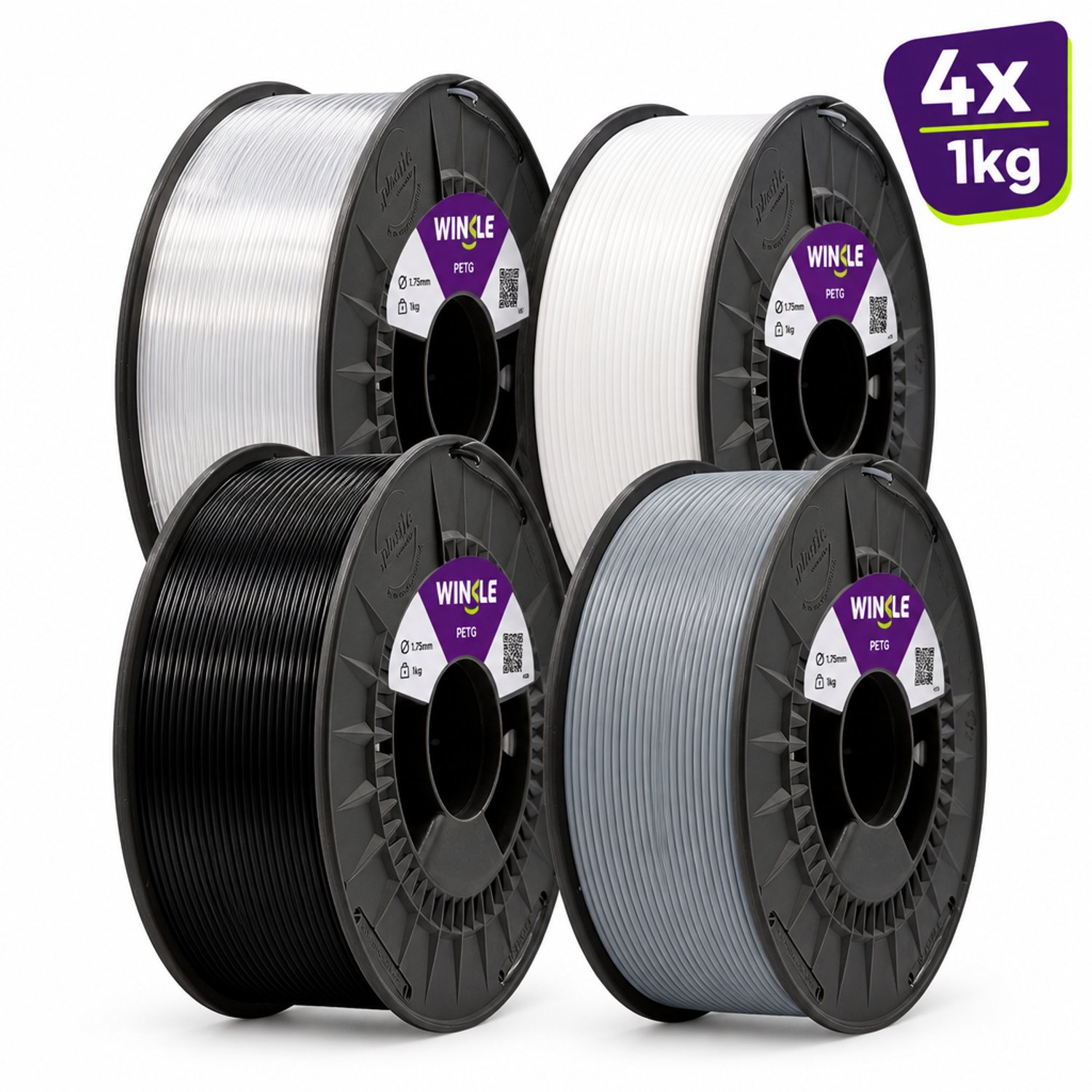Winkle PETG 3D Filament - Filament voor 3D printer - Hoge Nauwkeurigheid - Neutrale Kleuren - Ø 1,75 mm - 4x1 kg 4 x 1kg Basic