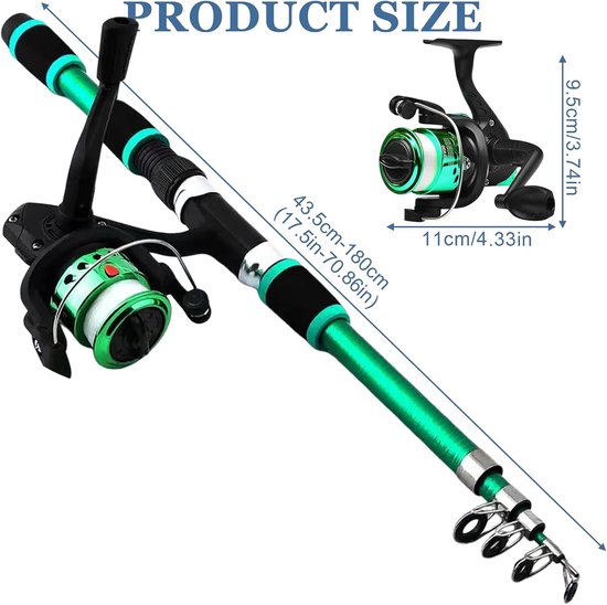 Kindervishengel -Visset voor kinderen - Hengelset -startersset - Vishengel set voor kinder -1,8 m telescopisch - Hengel met molen en aas - Telescopische hengel van koolstofvezel en molen - Visaccessoires - voor kinderen van 3 tot 10 jaar — afbeelding 4