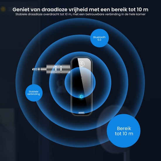 AdroitGoods Bluetooth 5.0 AUX Adapter - 2-in-1 Zender en Ontvanger - 3,5 mm Jack - Auto, TV, Speakers - Handsfree Bellen - 10 Meter Bereik - Zwart — afbeelding 4