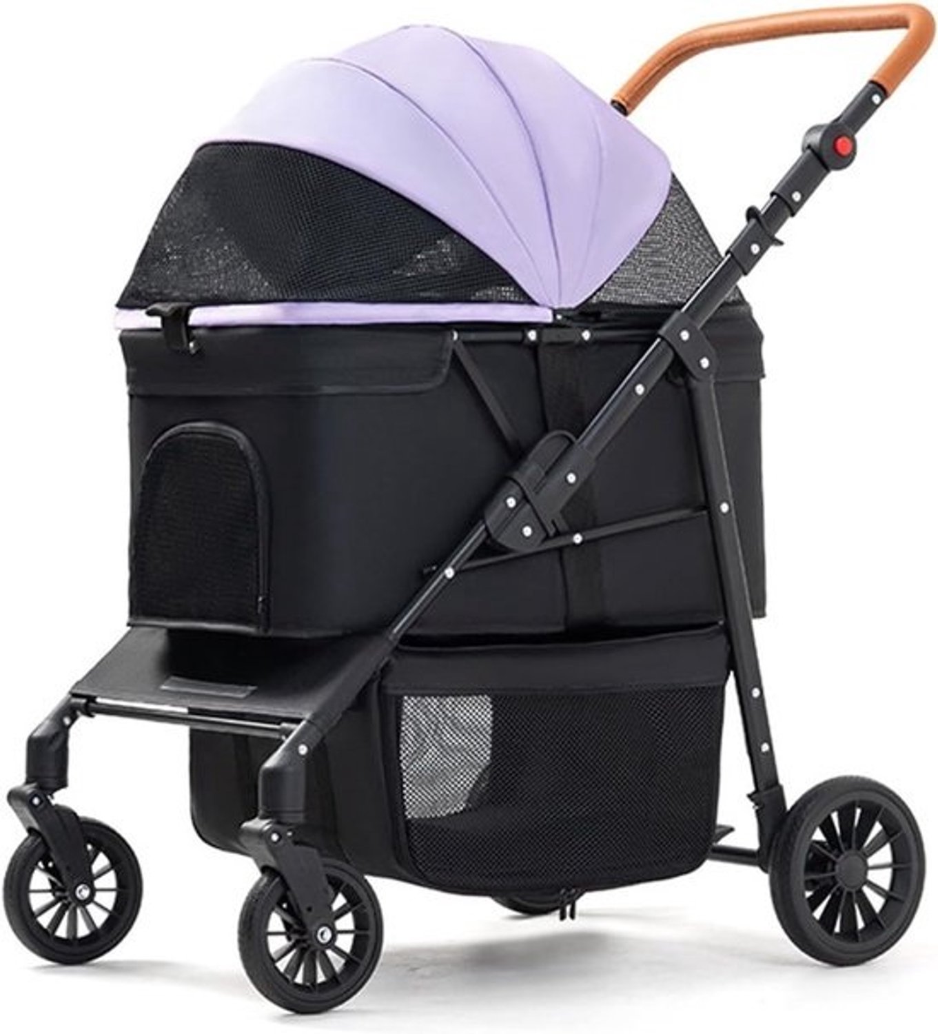 Opvouwbare hondenbuggy - Hondenkar voor puppy’s - Veilig vervoer - 360 graden wielen - 94 x 49 x 20 cm - Paars
