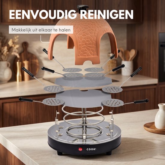 COOK-IT Pizza Oven 8 Personen - Mini Pizzaoven 1150W - Pizza Oven voor op Tafel - Terracotta Koepel - Inclusief 8 Pizzaspatels — afbeelding 5