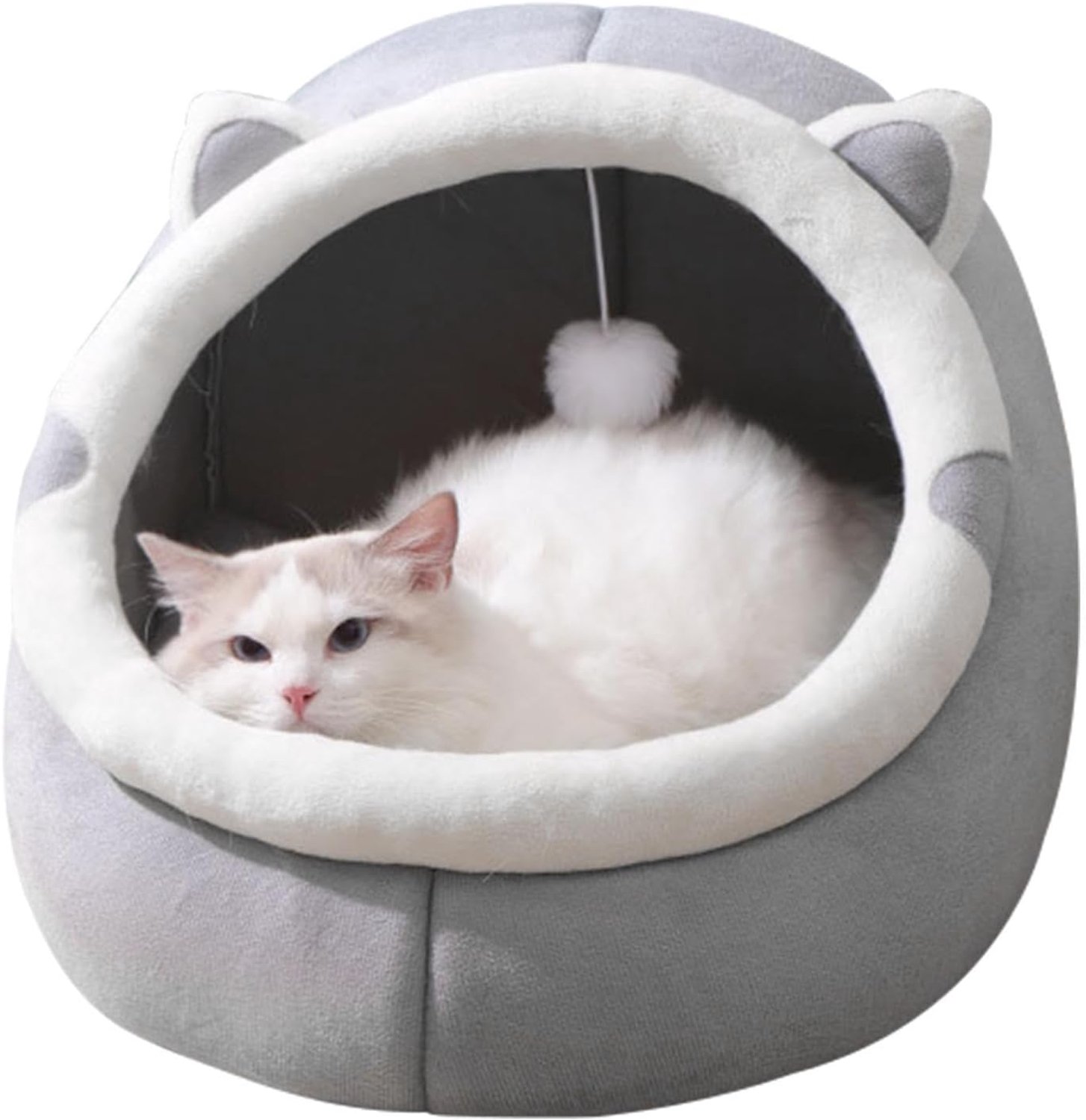 YAGXIG Kattenmand - Binnenhuis Kattenmand - Halfgesloten Kattenmand - Comfortabele Kattenmand met Hangend Speeltje - Verwijderbaar - Wasbaar Kussen - Geschikt voor Katten onder 2,3 kg (Grijs, Maat)