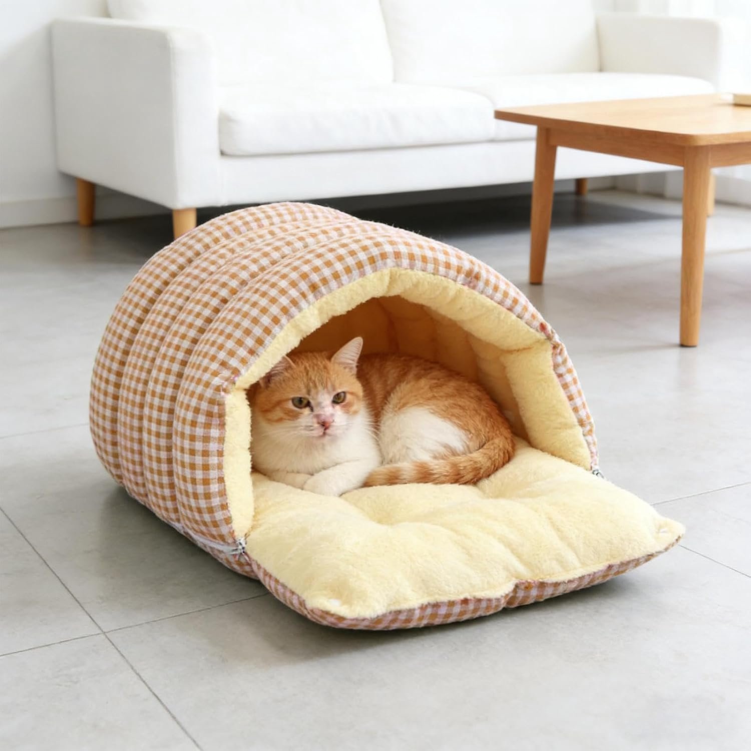 YAGXIG Kattennest - Dierenbed - Gesloten huisdiernest - Kattenbed - Winterwarm bed - Zacht en comfortabel - Antislipbodem - Warm - Afneembaar - Wasbaar - Geschikt voor kleine en middelgrote huisdieren (M: Geschikt voor huisdieren onder de 10 kilo)