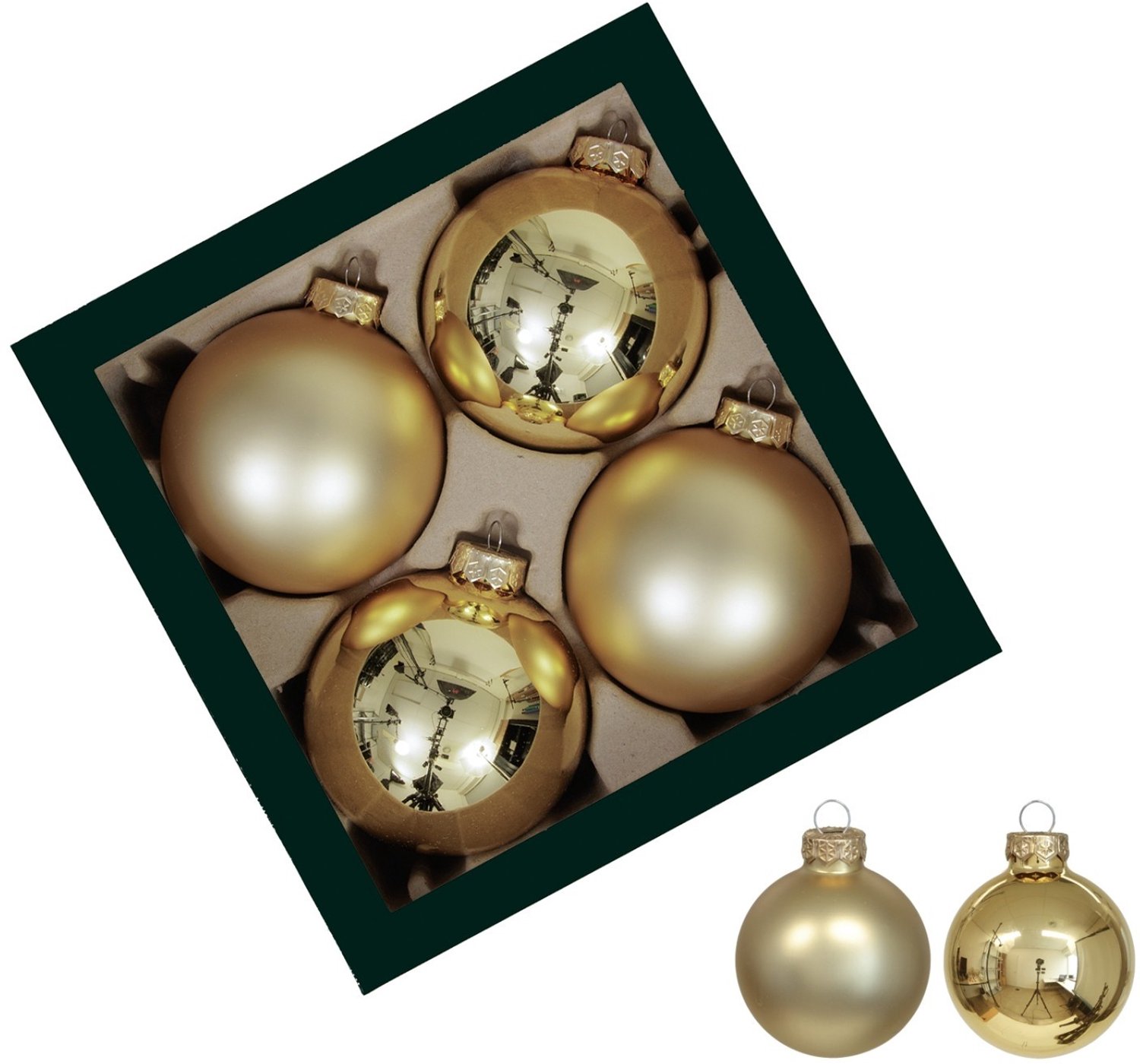 Kerstballen Set 4 stuks | Glas | Mat & Glanzend | Lichtgoud | Ø 100 mm