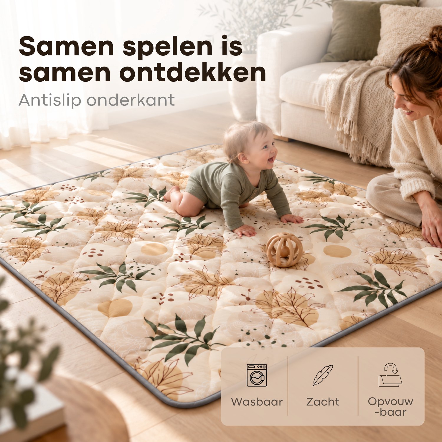 Nexar Speelmat Baby - 127×127 cm - Extra Dikke Foam Speelmat & Speelkleed - Antislip, Waterdicht & Wasbaar - Baby Speelkleed voor Peuters – foto 3