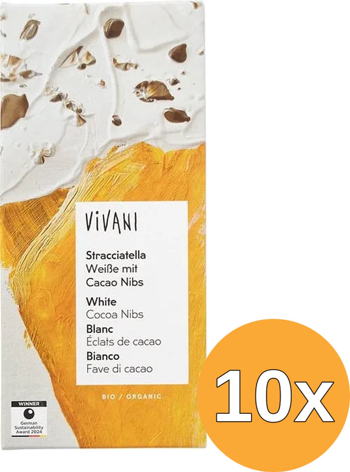 10x Vivani Witte Chocolade Stracciatella (80 gr)