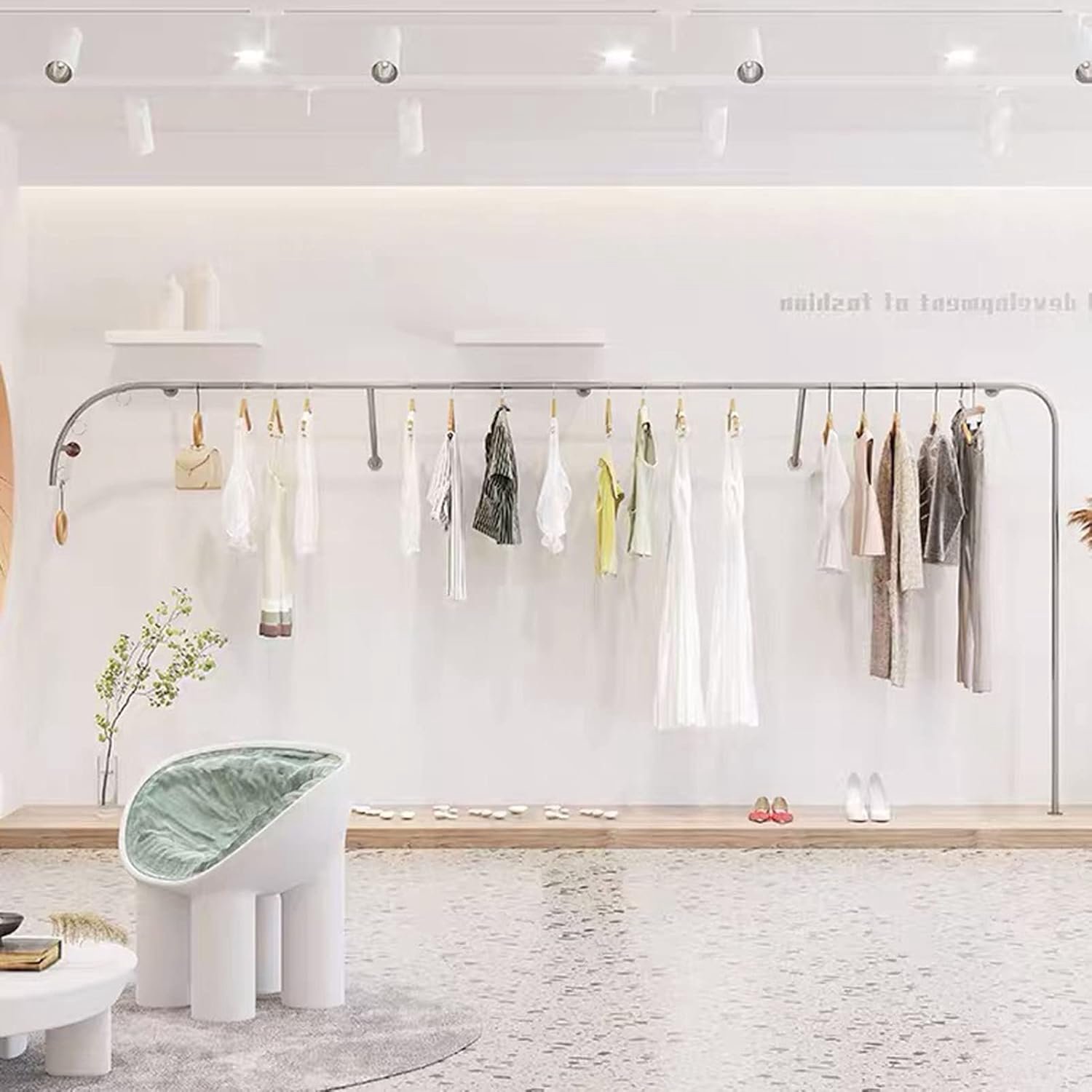 Industriële Wandgemonteerde Kledingroede 200 cm – Modern Metalen Kledingrek voor Winkel en Thuis