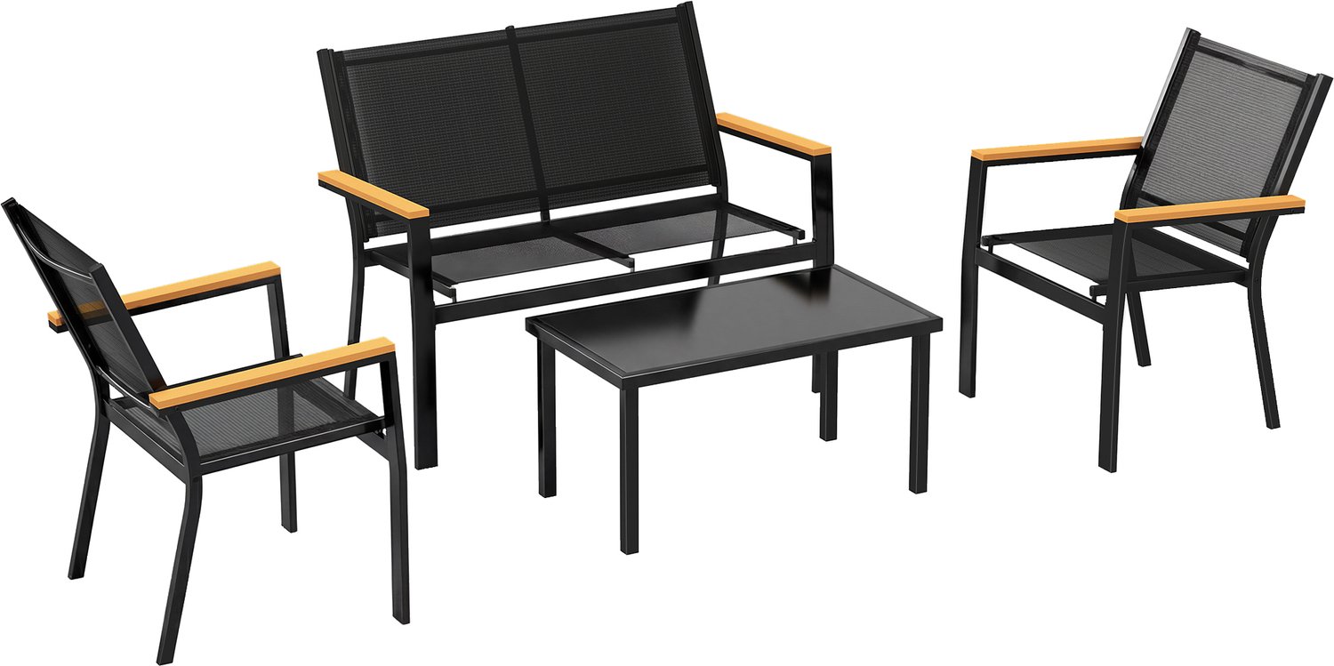 Sunona 4-delige tuinmeubelset - Met bank, 2 tuinstoelen en tafel - Van metaal en textyleen - Zwart