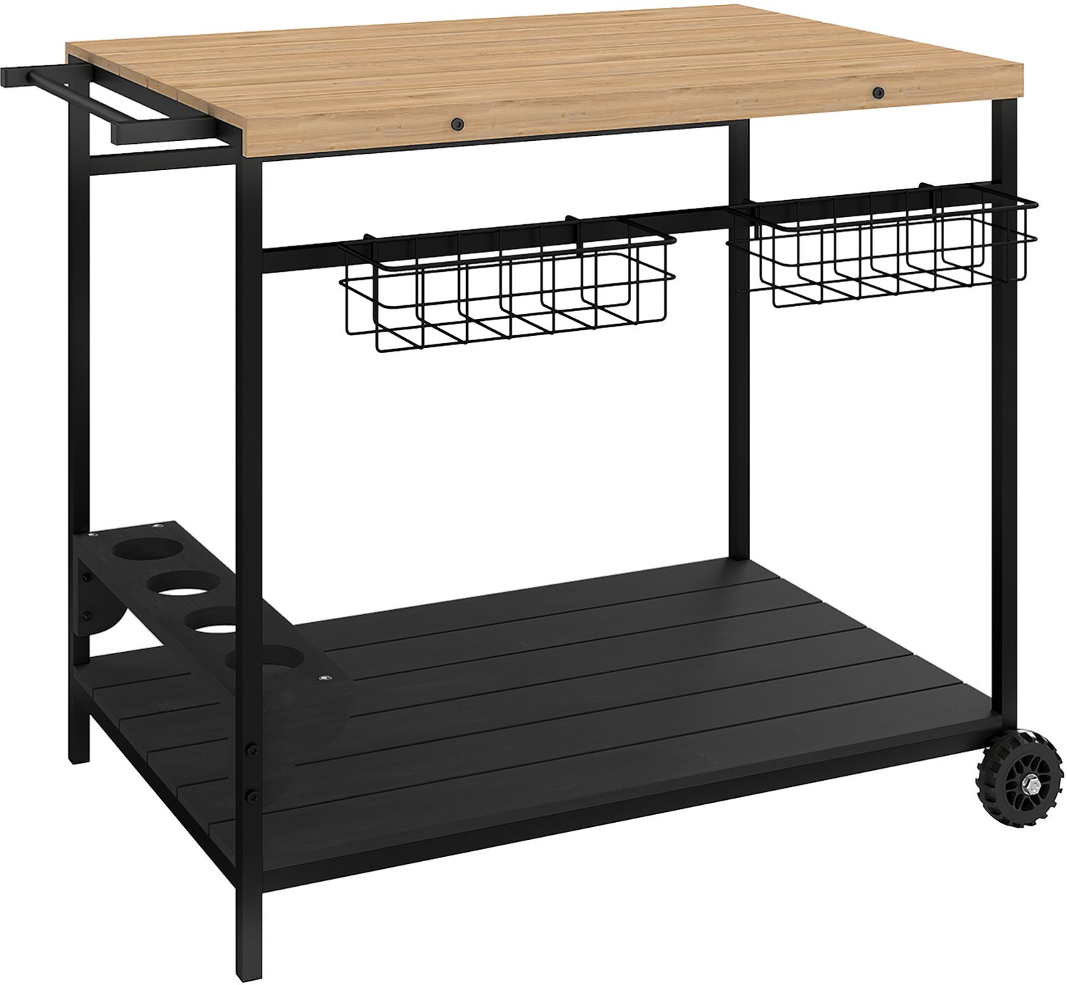 Sunona Servierwagen met 2 etages en flessenhouders - Voor binnen en buiten - 97,5 x 65 x 81 cm - Natuur/Zwart