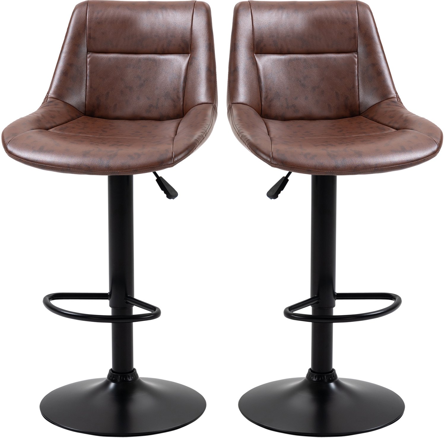 Homona Barkrukken - Set van 2 - Draaibaar en in hoogte verstelbaar - Met voetsteun - Kunstleer - 46,5 x 50 x 88-108 cm - Bruin