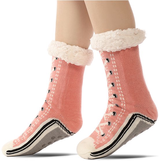 1 paar roze dikke thermische sokken - geschikt voor damesmaten 35-40 - antislip loungesokken - acrylmateriaal - warm en comfortabel - geschikt voor dames — afbeelding 4