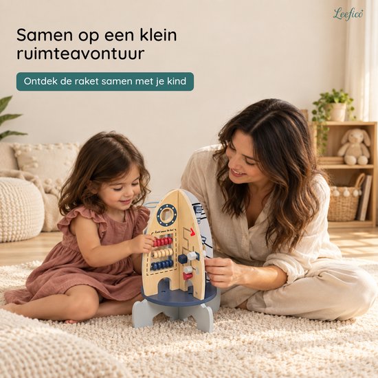 Leefico Activiteiten Kubus Raket- Montessori Speelgoed voor Baby - Sensorisch Educatief Kinderspeelgoed 1 jaar - Houten Speelgoed voor Peuters - Blauw — afbeelding 2