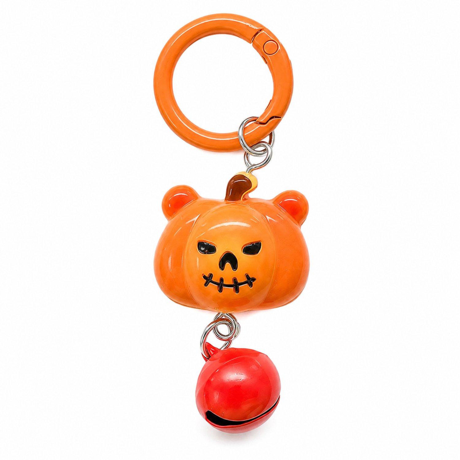 Sleutelhanger met Halloween-pompoen, belletje en ronde sluitring, ook als tashanger