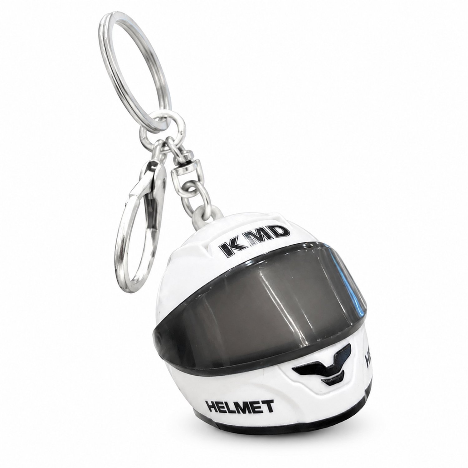 Sleutelhanger motorhelm wit - lichtgevende uitvoering van ABS met sleutelring, ketting en clip - individueel verpakt