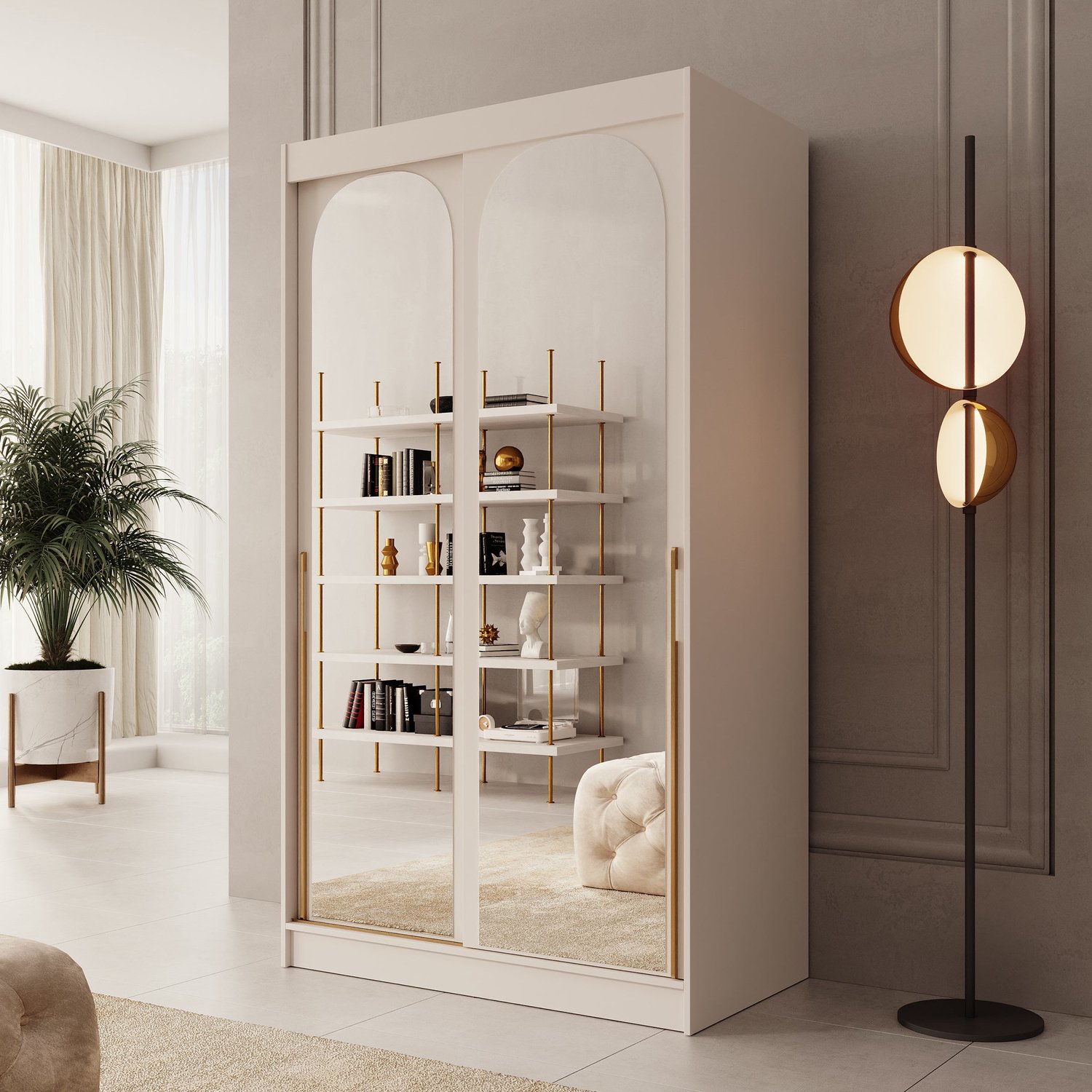 MEUBELLA Moniq - Kledingkast 2 schuifdeuren - Beige - 120x65x215 cm