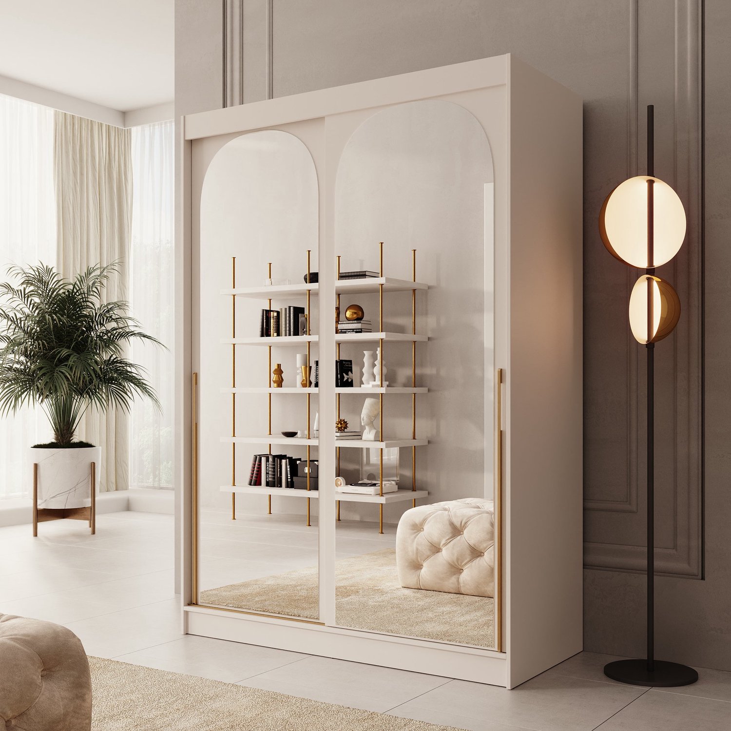 MEUBELLA Moniq - Kledingkast met schuifdeuren - Beige - 150x65x215cm
