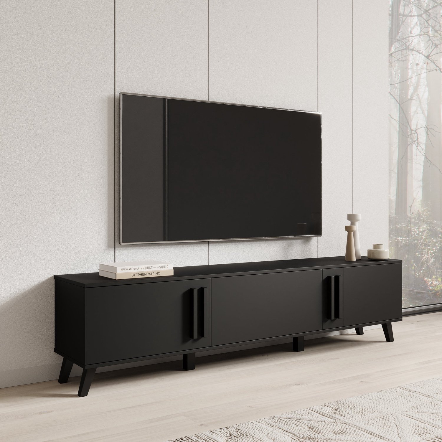MEUBELLA Hydra - TV-Meubel - Zwart - 180 cm