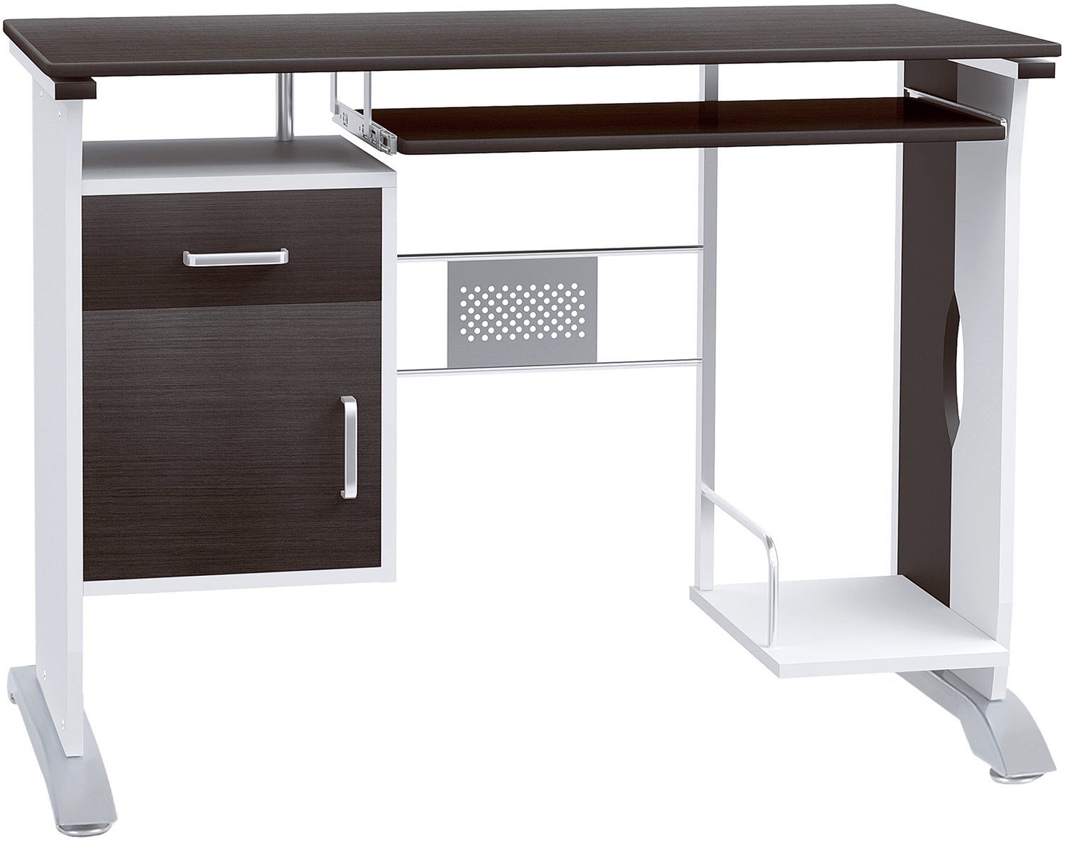 Lunpog Computerbureau - met opbergruimte - geschikt voor kleine werkplekken - 100 x 52 x 75 cm - Donkerbruin/Wit Noyer noir, Blanc, Argent