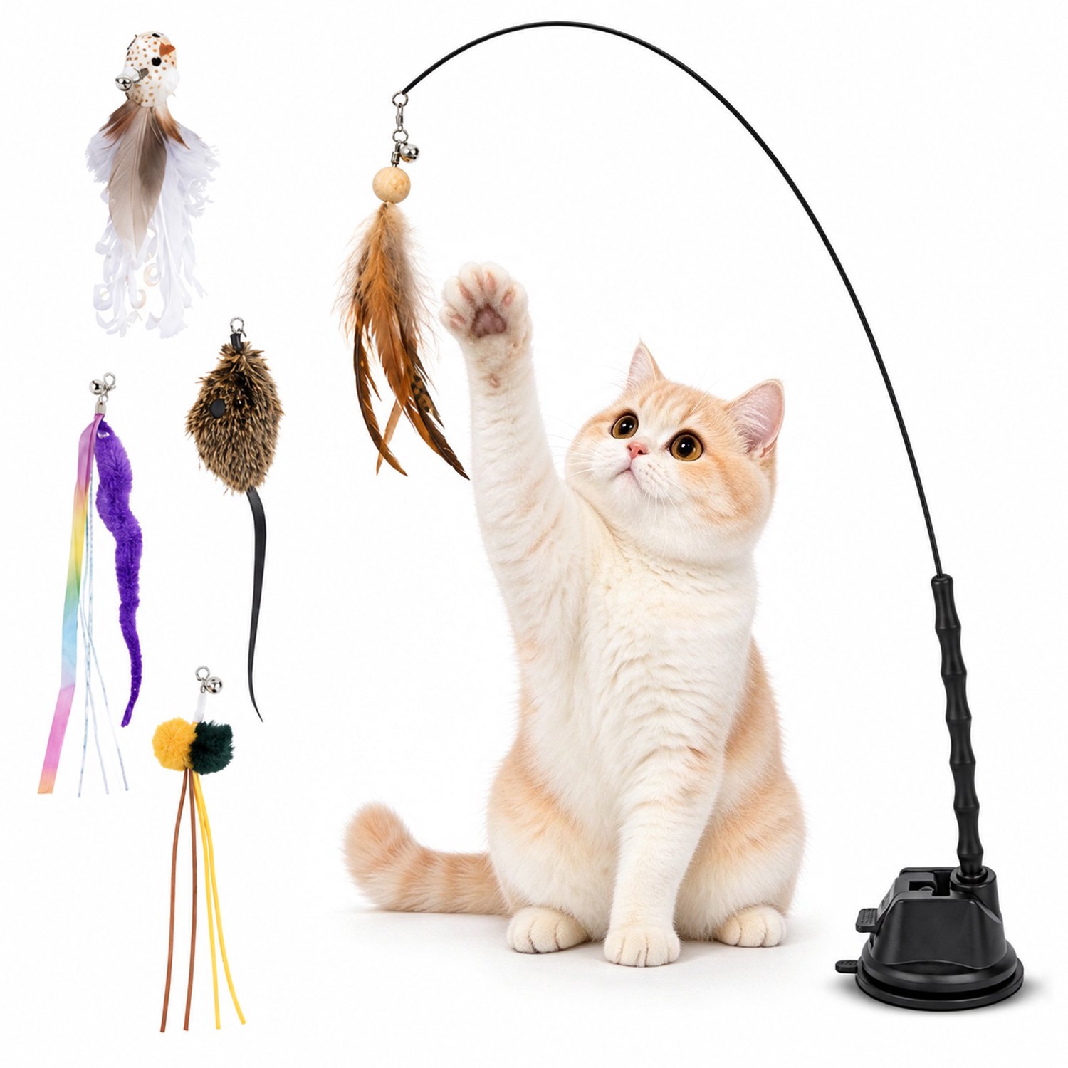 Kattenspeelgoed Set 7-Delig - Interactief - Veren Stok Met Zuignap