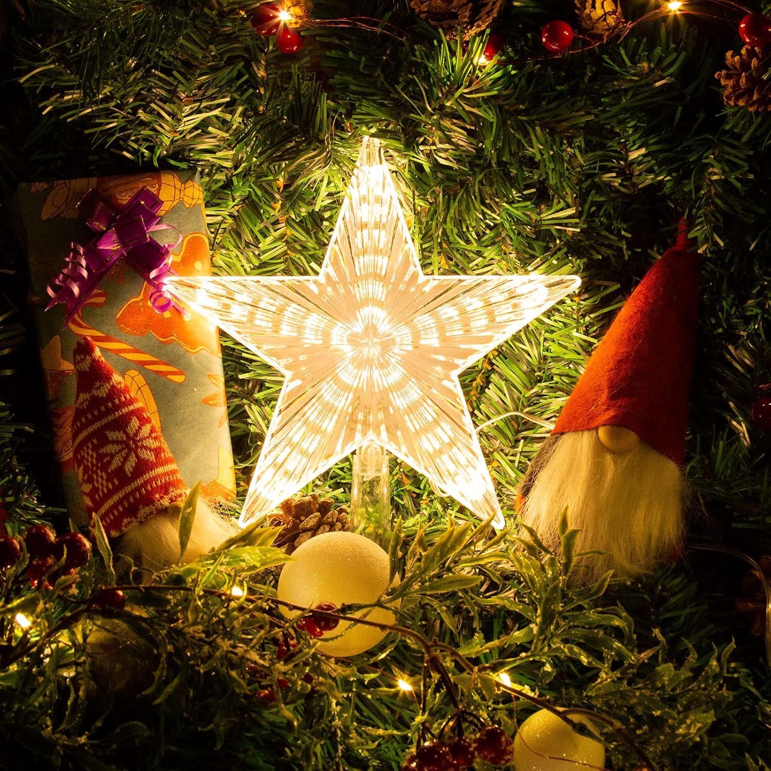 Ster Voor In De Top Van De Kerstboom - Kerstboomversiering In Warm Wit - Kerstboompiek Met Verlichting – foto 7