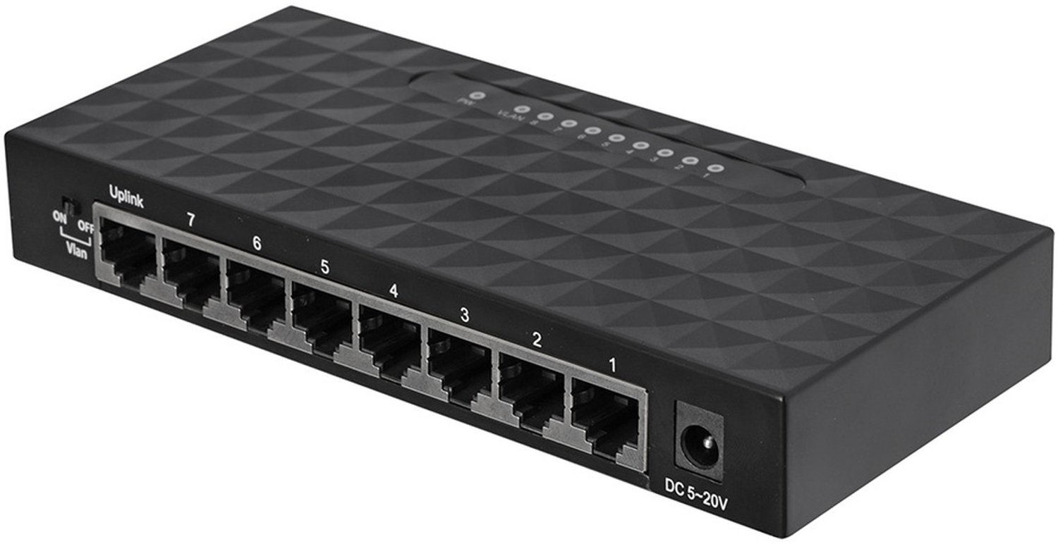 Q-Link Netwerkswitch - 8 Poorten - Tot 1000 Mbps Gigabit Snelheid - 230V - RJ45 Aansluitingen - Geschikt voor Thuis of Kantoor - Eenvoudig te Installeren - Compact Ontwerp - Kleur Zwart