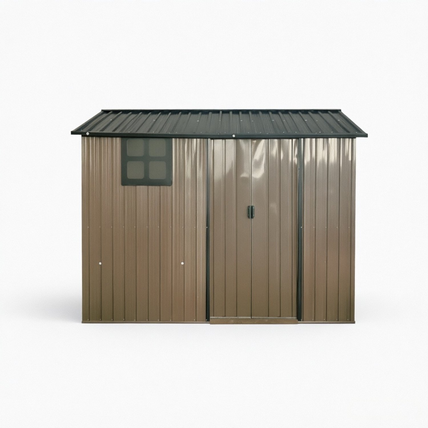 Tuinschuur van verzinkt staal - Tuinberging met afsluitbare schuifdeuren - Kunststof raam en ventilatie - 4,17 m² - Voor tuin en achtertuin - Bruin-zwart