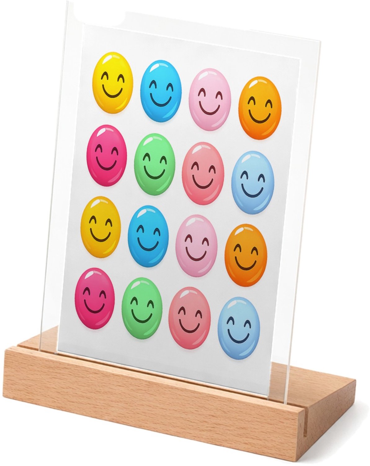 Mr Cadeautjes Glasframe met vaste tekst - design Ronde regenboog-icoontjes met vrolijke mini-symbolen in een | cadeau Wit