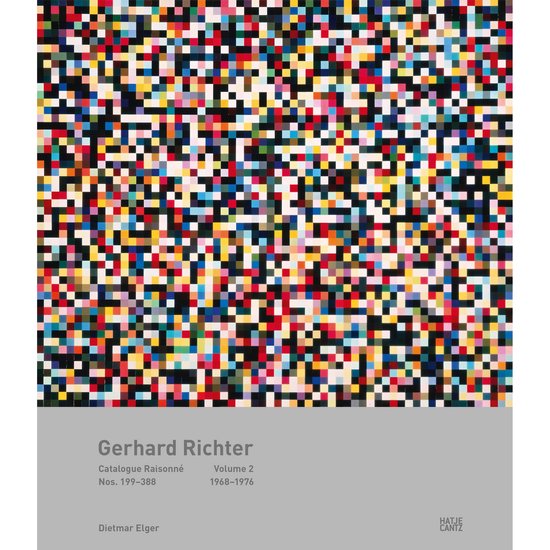 Boekomslag met kleurrijk mozaïekpatroon; titel Gerhard Richter Catalogue Raisonné Volume 2 (1968-1976).