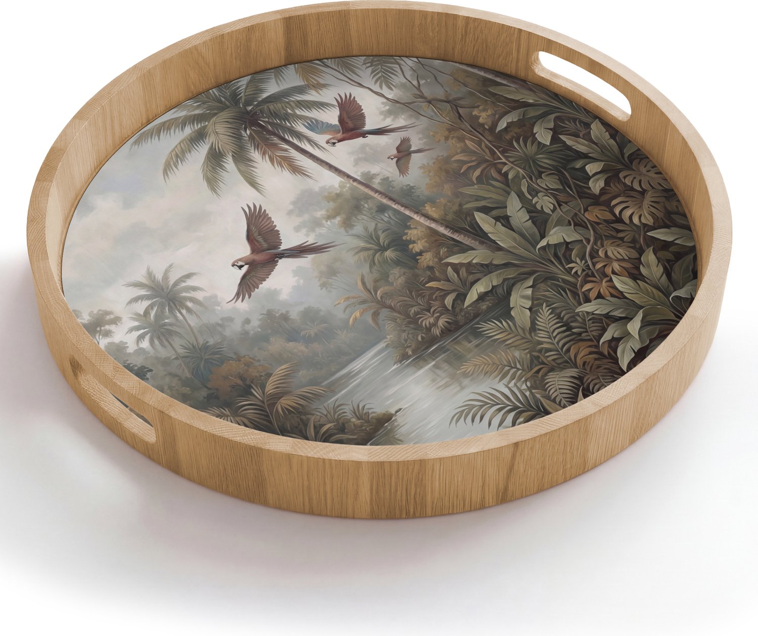 Dienblad rond 50x50 cm - Schootdienblad hout - Vogel - Vliegend - Tropisch - Landschap - Klassiek - Borrelplank rechthoek - Plateau houten dienbladen