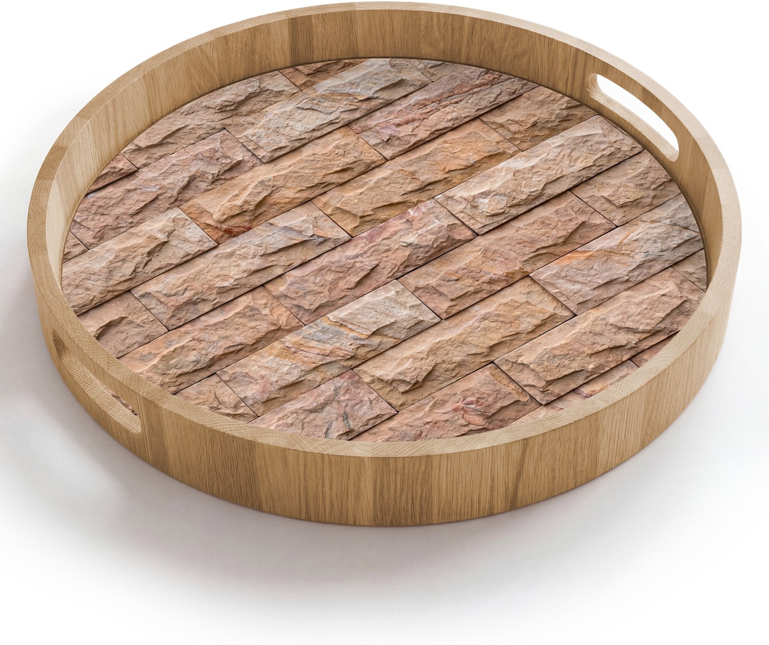 Dienblad rond 40x40 cm - Schootdienblad hout - Muur - Steen - Ruw - Textuur - Beige - Borrelplank rechthoek - Plateau houten dienbladen