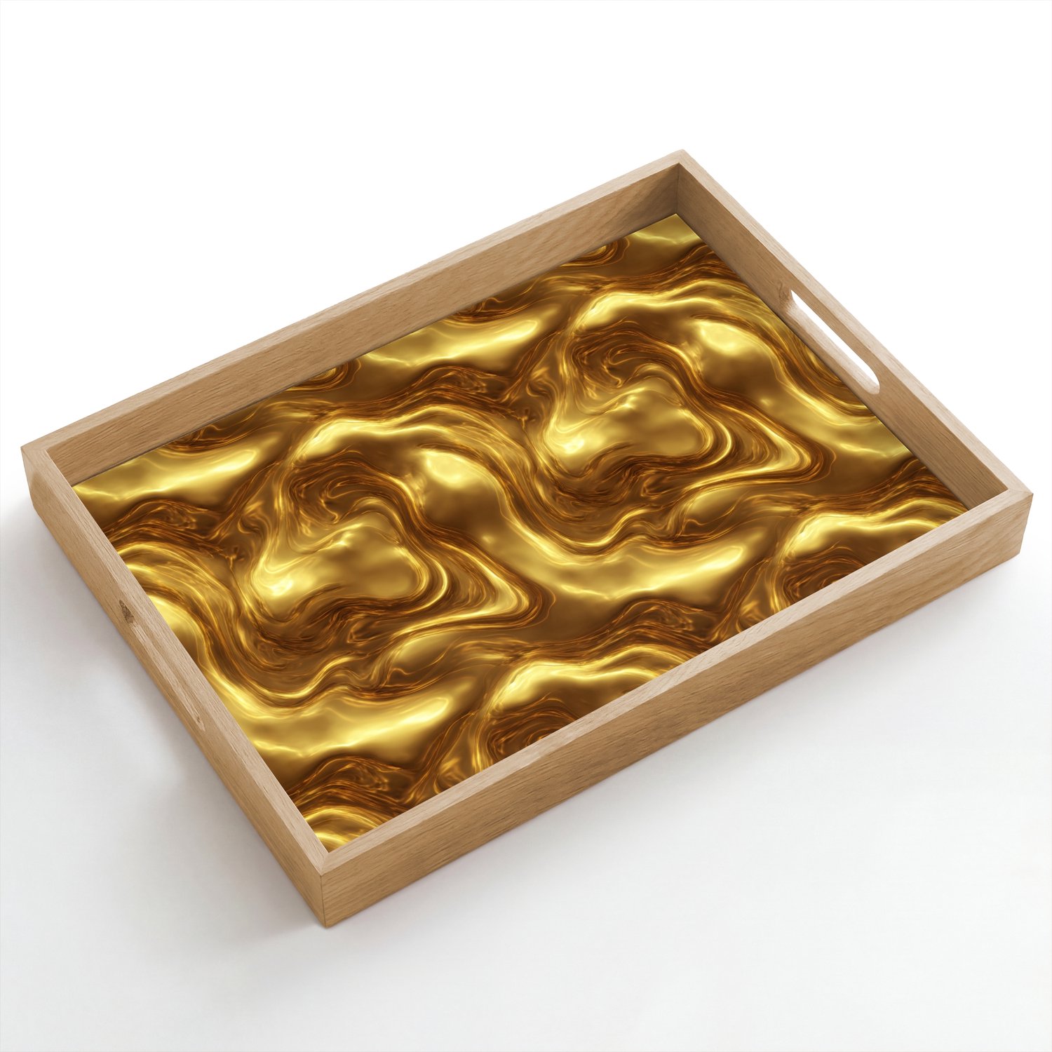 Dienblad hout 50x35 cm - Schootdienblad - Textuur - Vloeibaar - Organisch - Goud - Borrelplank rechthoek - Plateau dienbladen