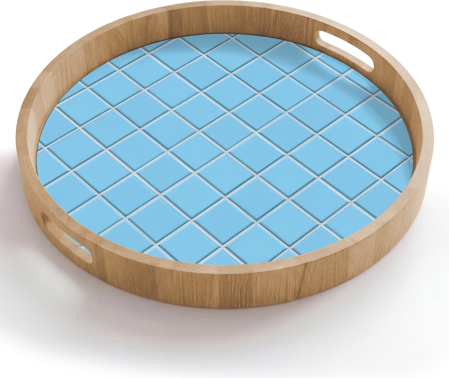Dienblad rond 50x50 cm - Schootdienblad hout - Patroon - Tegel - Pastel - Blauw - Borrelplank rechthoek - Plateau houten dienbladen