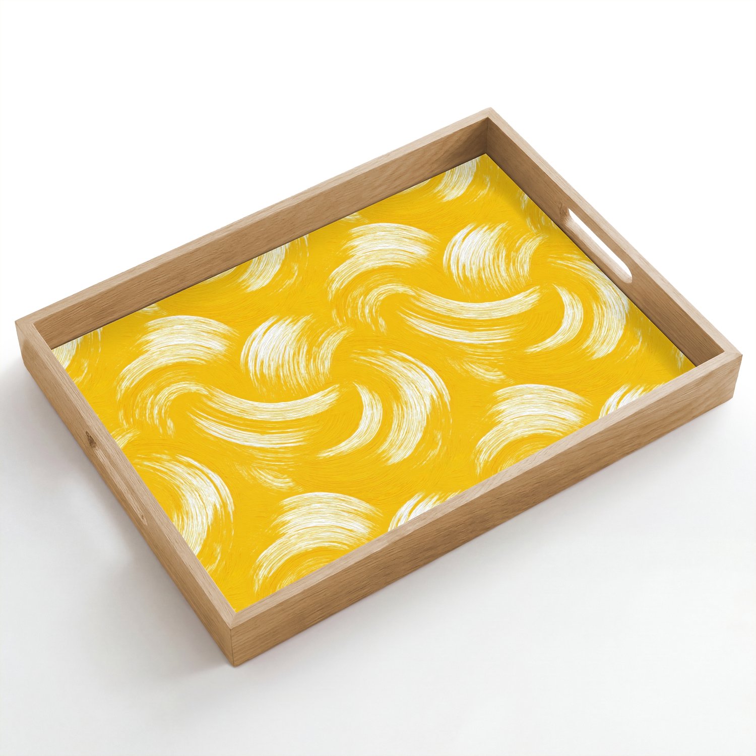 Dienblad hout 50x35 cm - Schootdienblad - Verfstreken - Abstract - Dynamisch - Geel - Borrelplank rechthoek - Plateau dienbladen