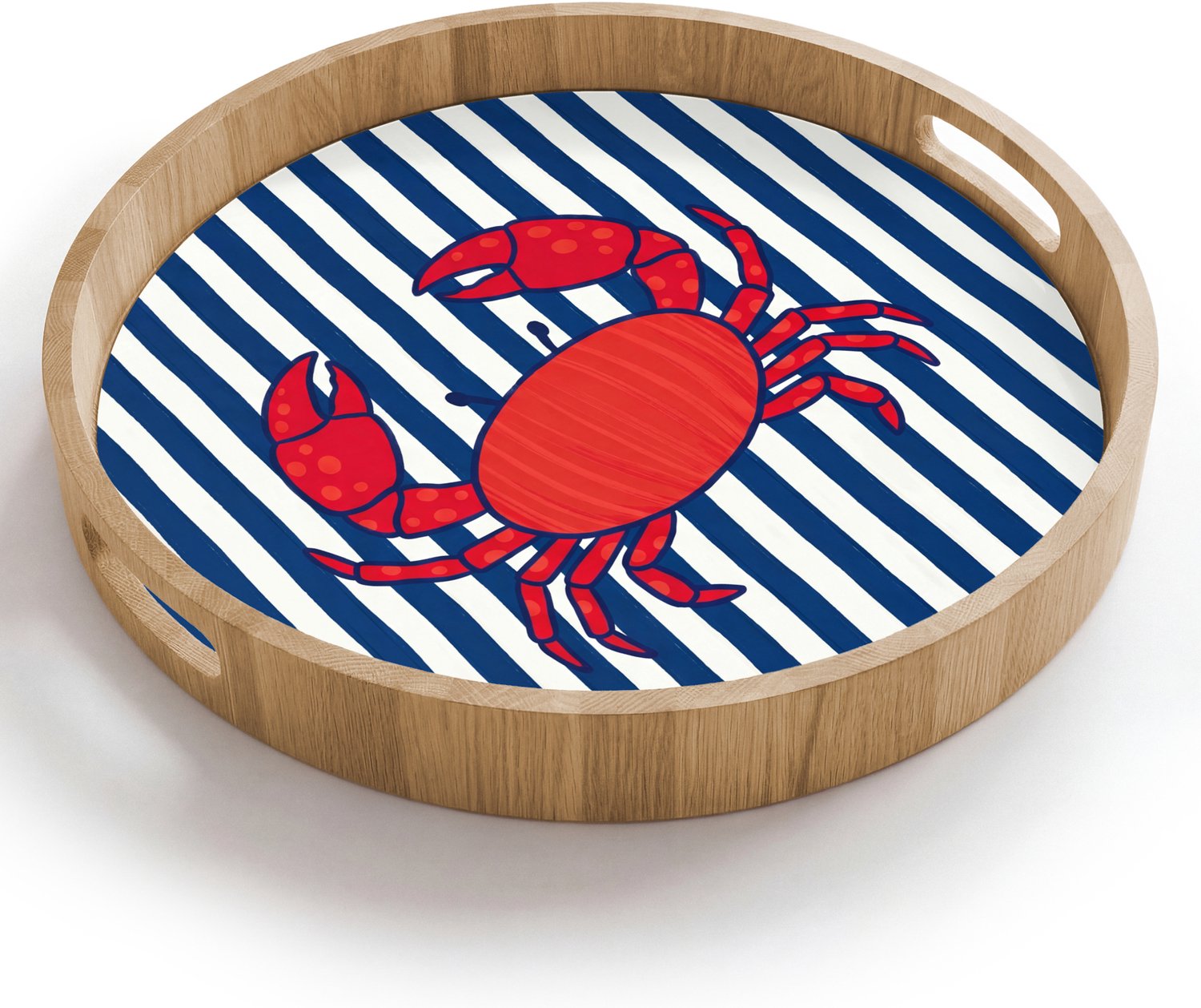 Dienblad rond 40x40 cm - Schootdienblad hout - Krab - Strepen - Zeeleven - Illustratie - Rood - Borrelplank rechthoek - Plateau houten dienbladen