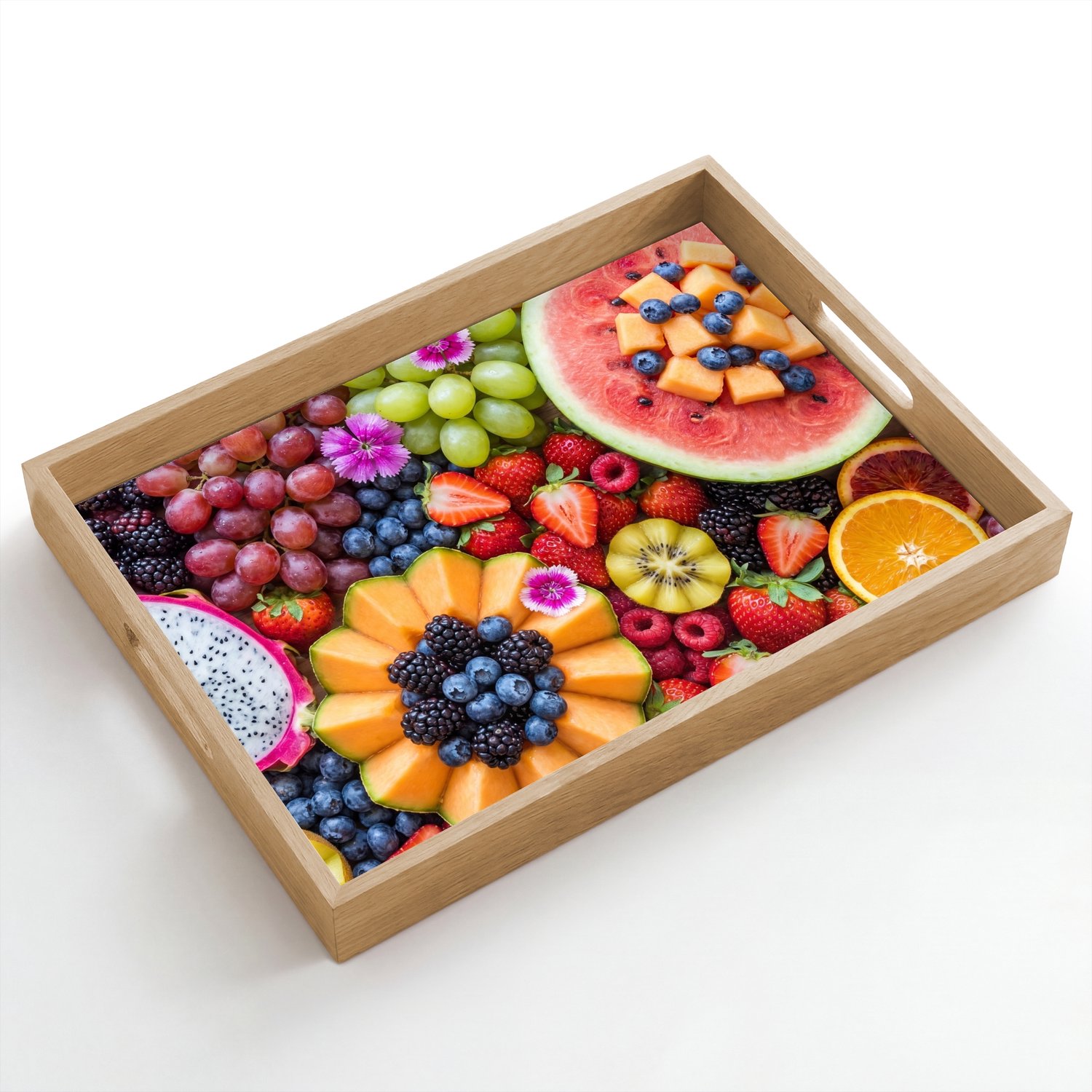 Dienblad hout 50x35 cm - Schootdienblad - Fruit - Vers - Variatie - Eten - Kleurrijk - Borrelplank rechthoek - Plateau dienbladen