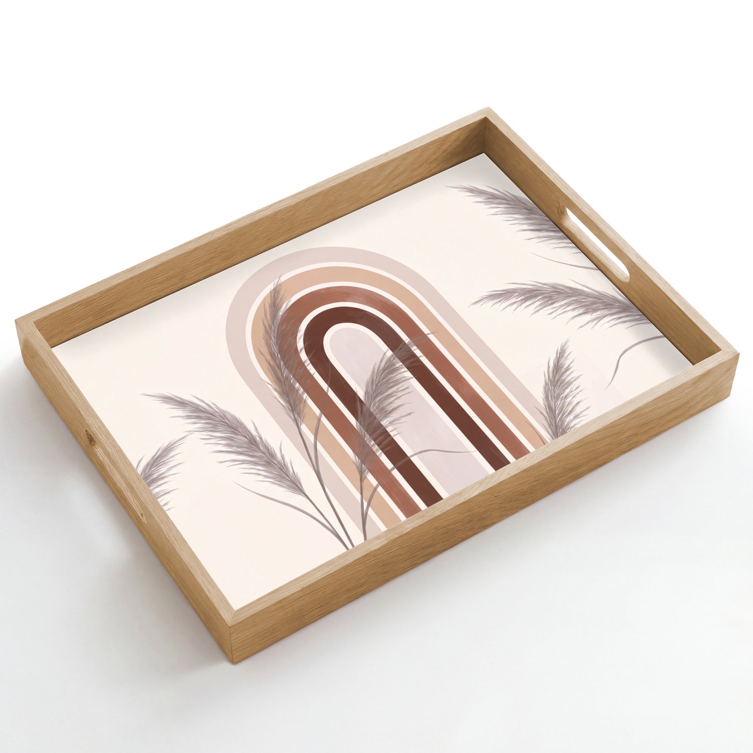 Dienblad hout 50x35 cm - Schootdienblad - Abstract - Bogen - Plant - Boho - Beige - Borrelplank rechthoek - Plateau dienbladen