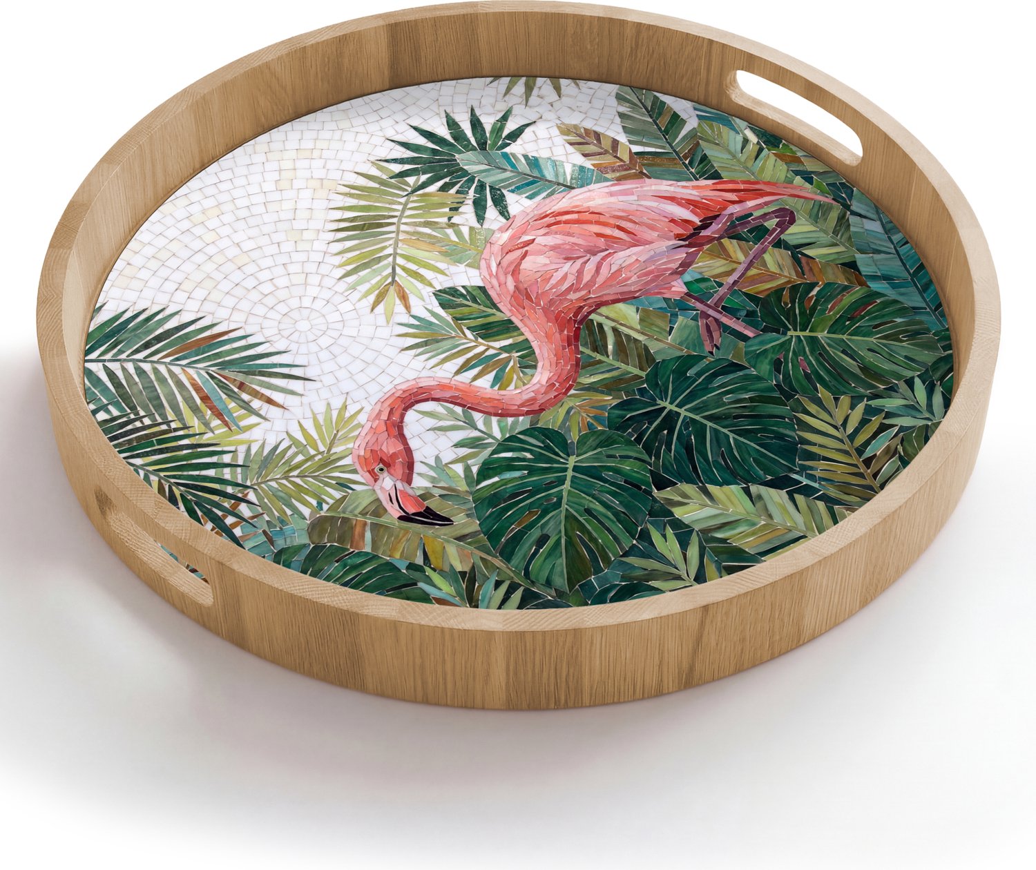 Dienblad rond 50x50 cm - Schootdienblad hout - Natuur - Bladeren - Abstract - Groen - Vogel - Borrelplank rechthoek - Plateau houten dienbladen